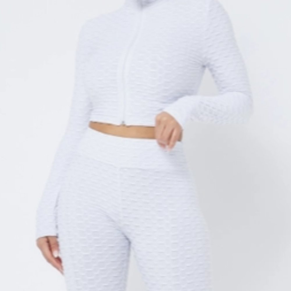 White Long Sleeve Crop Top Legging Set